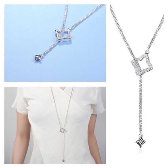 Jewelry - Silver tone & CZ lariat necklace
